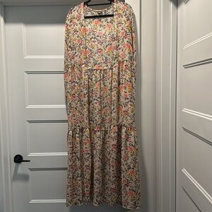Women's Floral Print Long Sleeve Tiered Kimono